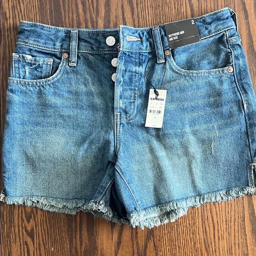 Express Women's Frayed Hem Blue Jean Shorts